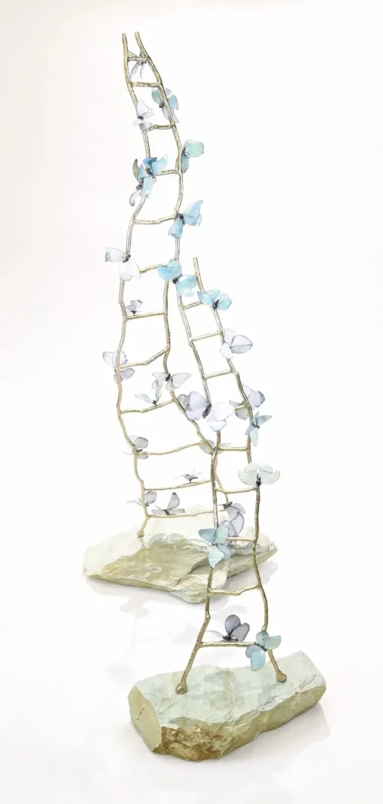 One Way Or Another - Butterflies on ladder Metal Sculpture Artist
